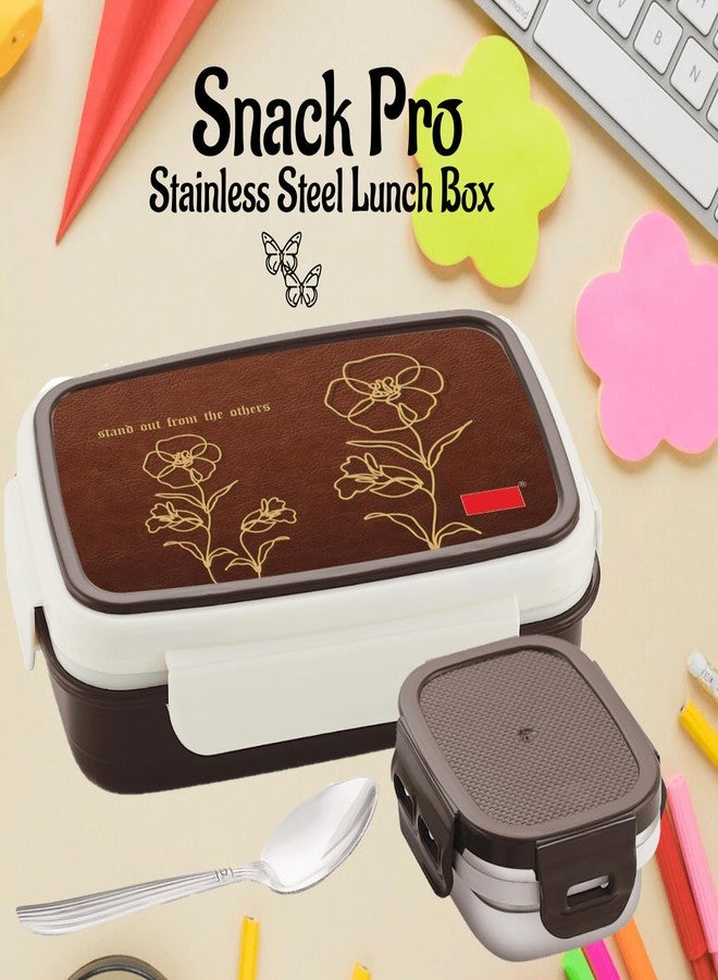 نابيا علبة طعام نابيا سناك برو المعزولة المصنوعة من الفولاذ المقاوم للصدأ للأطفال، علبة طعام داخلية من الفولاذ مع ملعقة للأولاد والبنات والمدرسة، خالية من مادة BPA ومقاومة للتسرب، سعة 850 مل (بني) - Image 4